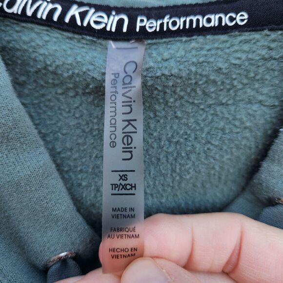 Calvin Klein Performance Womens Cropped Sweatshirt Hoodie Sz XS Green With Logo - Picture 3 of 4
